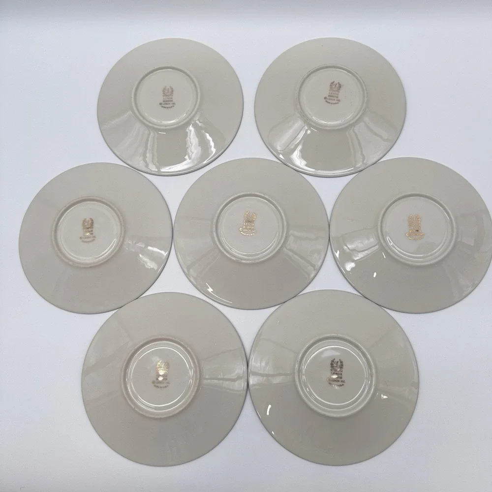 Set of 7 Vintage Lenox Moonspun Saucers Ivory China Platinum Trim 6